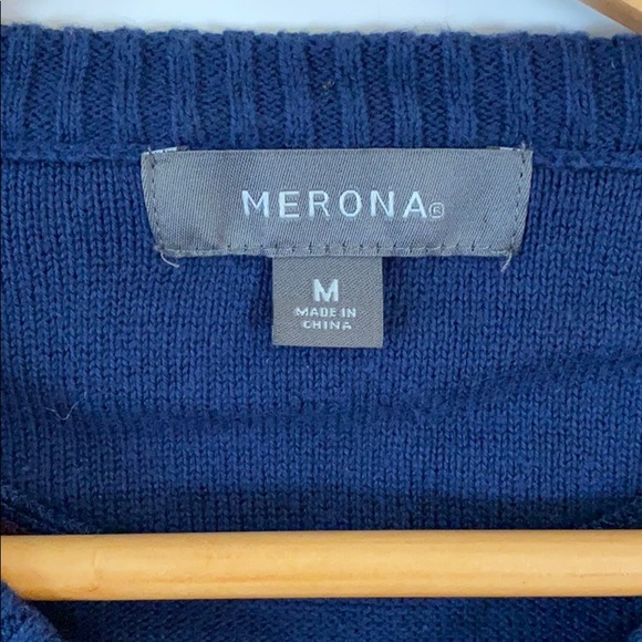 Merona Navy & Burgundy Striped V-Neck Sweater - Picture 2 of 4